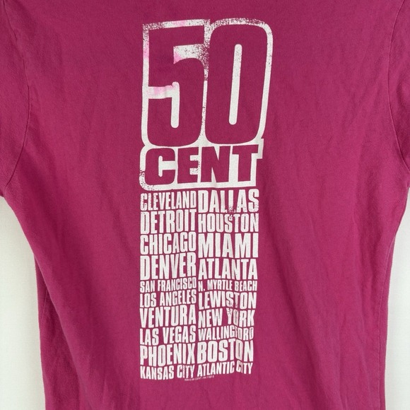 Women's Pink 50 Cent Think About Me Graphic Band Tee Shirt Cities Concert - Picture 5 of 6